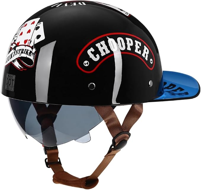 Vintage Retro Open Face Motorcycle Helmet Baseball Cap Half Helmets with pull-down Lens for Men Women Moped Cap Jet Scooter Street Cruiser - DOT Certified (Witch,X-Large)