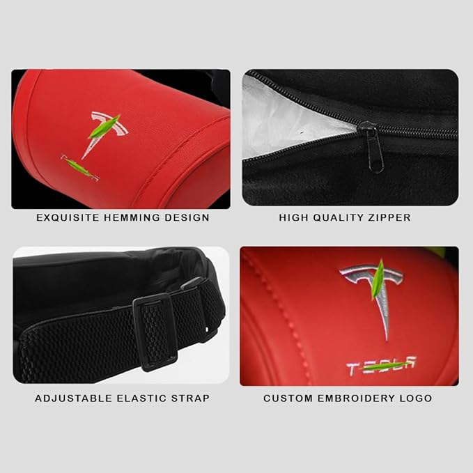 Car Headrest Neck Pillow Support Ergonomic, with Valve Stem Covers Accessory for Driving Seat Fatigue Relief Compatible with Model S X 3 Y & Cybertruck - 1 Piece