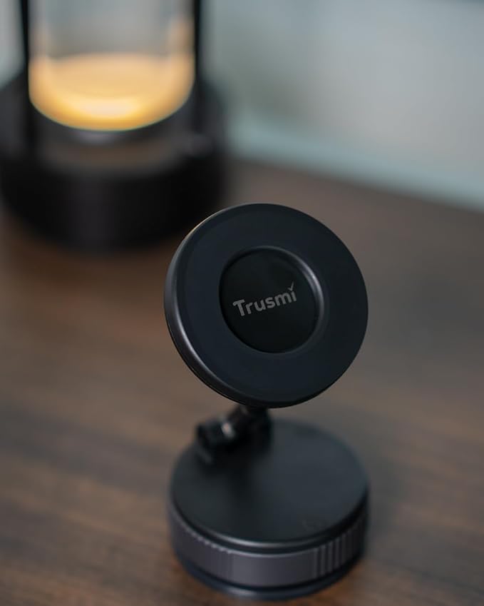 Trusmi Vacuum Magnetic Car Phone Holder - 16N Ultra-Strong Magnet Suction Cup Mount for Windshield & Glass, 360° Rotatable Manual Vacuum Adsorption Phone Stand for iPhone MagSafe & Android - Black