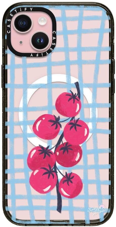CASETiFY Impact Case for iPhone 15 Plus [8.2ft 4X Military Grade Drop Protection/Compatible with Magsafe] - Tomatoes - Clear Black