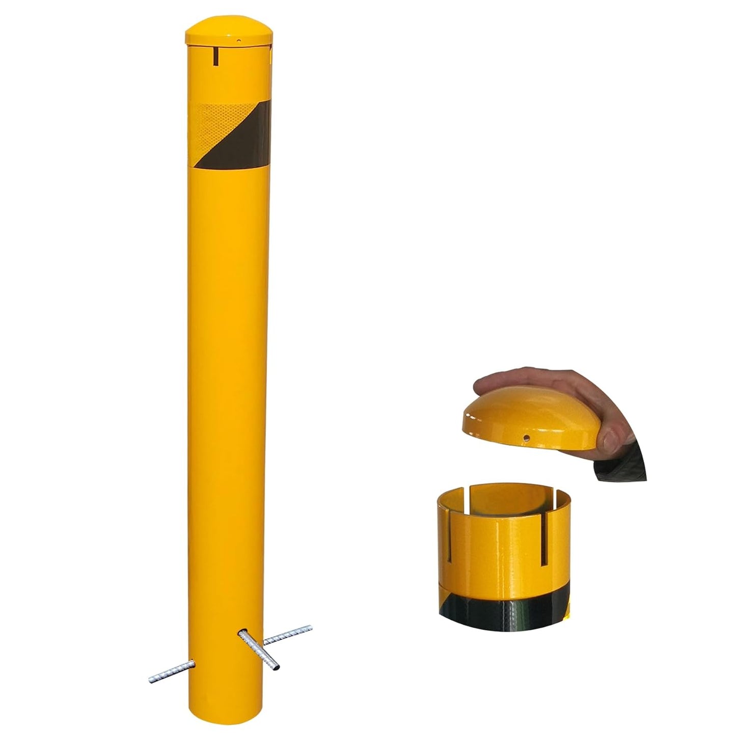 58" High Pour in Place Steel Bollard Post with Removable Cap, 4-1/2" OD Safety Bollard Yellow Powder Coat, Metal Bollard Parking, Door Front Barrier