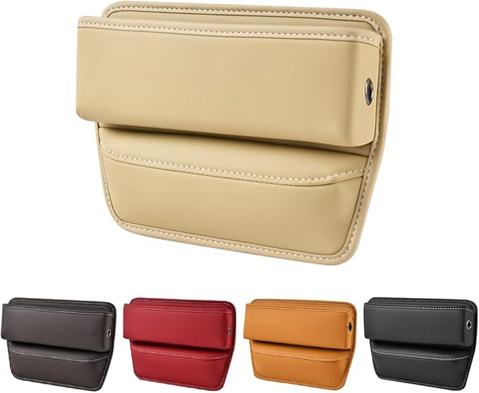 Kewucn Car Seat Gap Organizer, Adjustable Leather Front Seat Gap Filler Storage Box, Multifunctional Auto Console Side Pocket Organizer for Phone Glasses Key Card, Car Accessories (Beige)