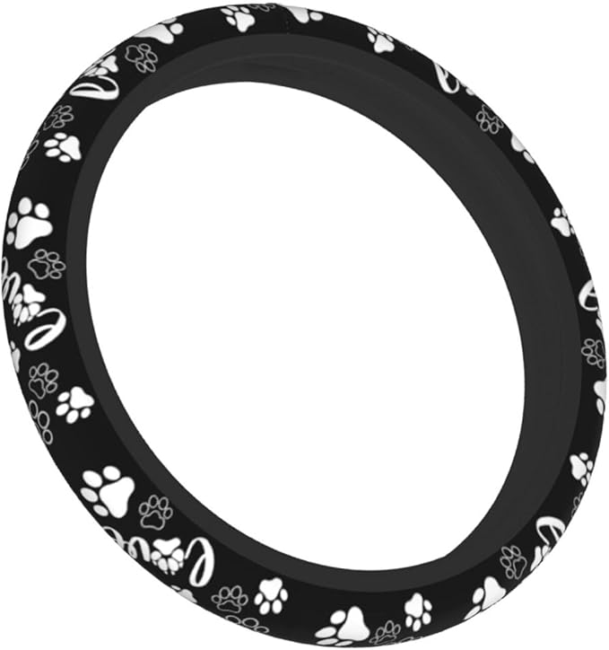 Paw Print Steering Wheel Cover - Dog Paw Print Steering Wheel Cover Dogs Prints Anti-Slip Breathable Universal for 15 Inch Car with 2 Pieces Car Coasters for Men/Women