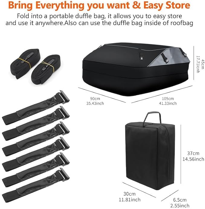 Garvee Foldable Waterproof Car Roof Storage Bag, SUV Truck Rooftop Cargo Carrier with Lock & 6 Straps, 41x35x18 Inch Heavy Duty Luggage Carrier for Travel