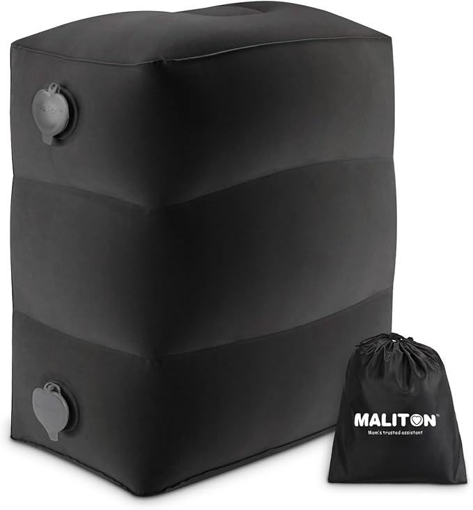 Maliton Inflatable Travel Foot Rest Pillow, Kids Airplane Bed, Adjustable Height Leg Pillow for Air Travel, Make a Flat Bed for Toddlers, Great for Airplane, Train, Car, Small Size（Black, 1 Pack）