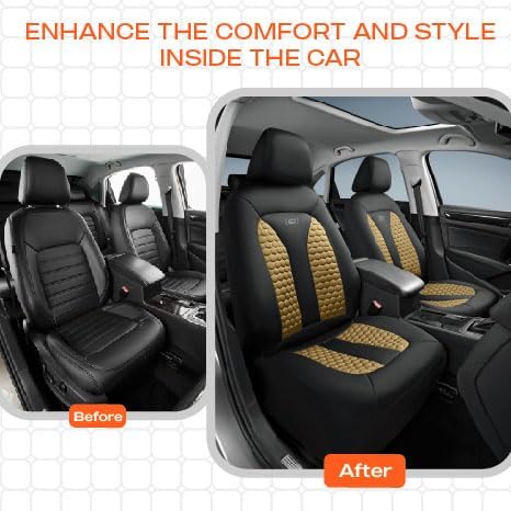 Skechers Memory Foam™ Car Seat Covers, Hexcomb Breathable Thick Seat Covers Two Front Seat Covers, Airbag Compatible, Automotive Comfort & Protection for Most Cars,Van,Trucks, SUVs (Beige,Two Front)