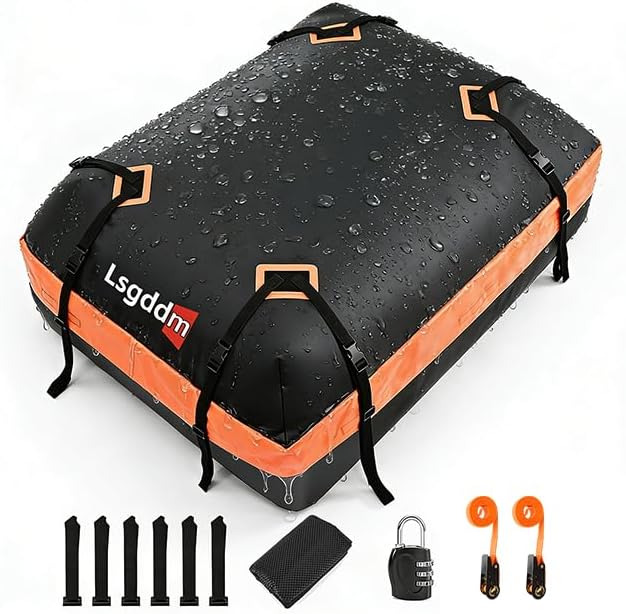 15 Cubic Ft Rooftop Cargo Carrier, Waterproof Car Roof Bag for Vehicles with or Without Rack, Soft Roof Top Luggage Bag for Travel, Camping, Moving (Soft car roof Bag, 15 Cubic feet)