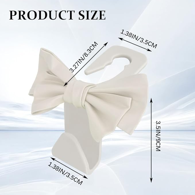 2PCS Car Purse Hooks, Car Hooks for Purses and Bags Cute, Cute Bow Shaped Vehicle Backseat Storage Hanger, Auto Leather Bow Back Seat Storage Hanging Holder Universal for Women Girls (White)