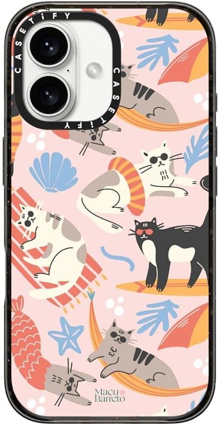 CASETiFY Impact Case for iPhone 16 [8.2ft 4X Military Grade Drop Protection/Compatible with Magsafe] - Cozy Cats - Clear Black