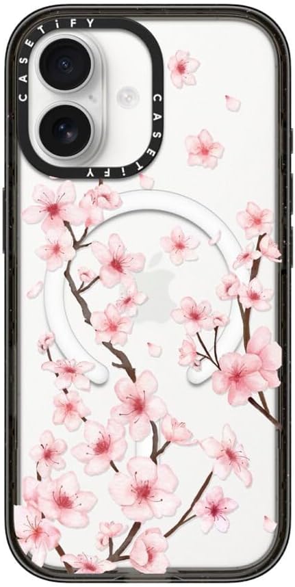 CASETiFY Impact iPhone 17 Case [Slim/Compatible with Magsafe / 8.2 ft. 4X Military Grade Drop Protection] - Cherry Blossom - Clear Black