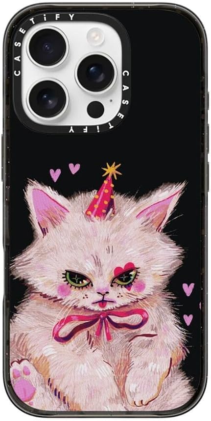 CASETiFY Impact Case for iPhone 16 Pro [Slim / 8.2 ft. 4X Military Grade Drop Protection/Compatible with Magsafe] - Clown Kitty - Clear Black