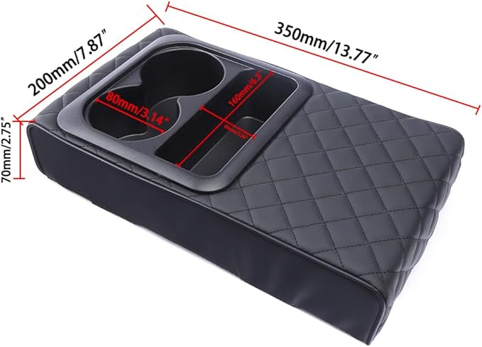 Supin Car Armrest Cushion - Multifunctional Faux Leather Armrest Cushion with Cup Holder, Phone Storage, and Ergonomic Design for All Seasons (BLack)