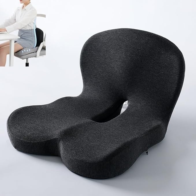 L-Shaped Memory Foam Seat Cushion with Lumbar Support-Ergonomic Car & Office Chair Cushion for Sciatica, Coccyx & Back Pain Relief Supports Hips & Back for Drivers & Long Sitting (Dark Grey)