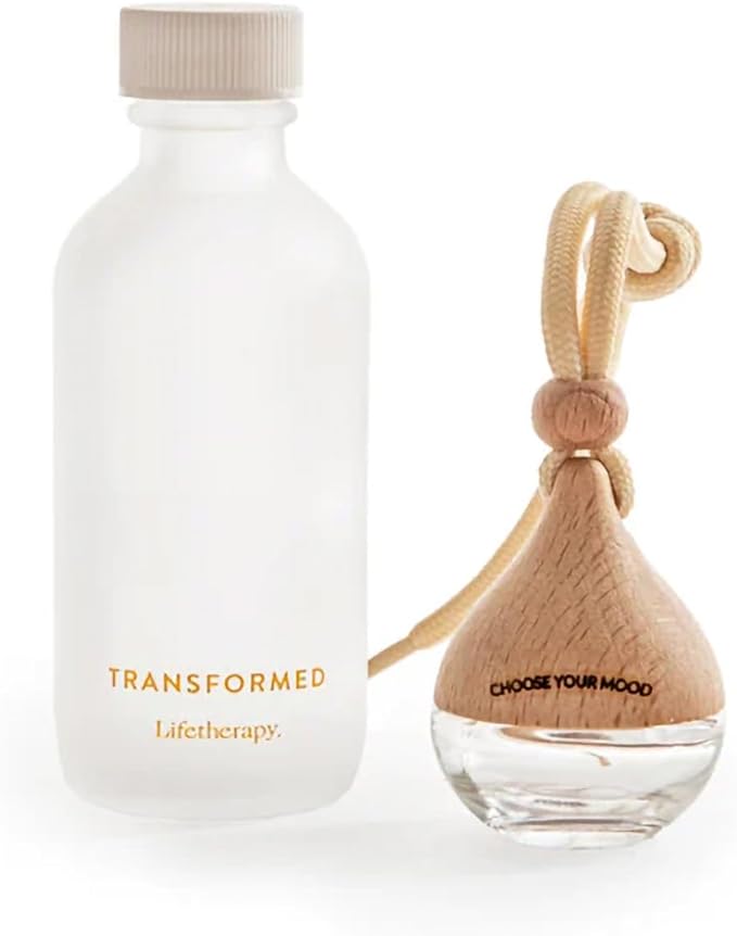 Lifetherapy Choose Your Mood 2 Ounce Glass and Beech Wood Waterdrop Shaped Scented Vehicle Auto Car Diffuser, Transformed