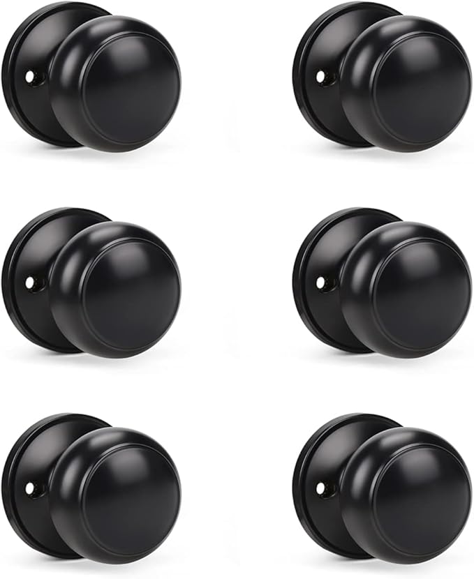 KNOBWELL 6 Pack Black Dummy Door Knob, Single Sided Handle for Closets, French Double Doors, and Pantry, Matte Black One Side Non-Turning Interior Push/Pull Door Knob