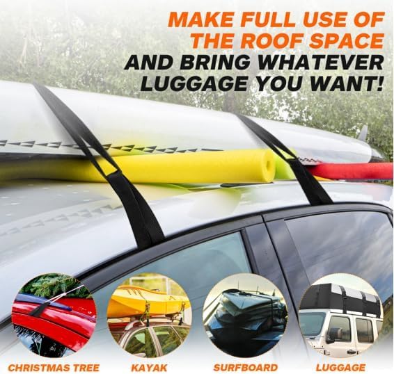 6 Rooftop Cargo Tie Down Hook Straps-Secure Any Car Roof Bag, Roof Rack Cargo Carrier,or Car Top Carrier,Durable and Solid, No Roof Rack Required, Compatible with Most Cars - Registered Patent (black)