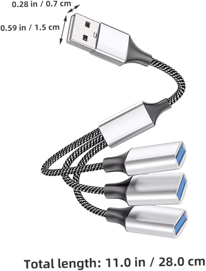 Portable USB Power Splitter Cable Male to Female Ports Compact USB Hub with Over Over-Voltage Protection for Laptop Car and Computer Use