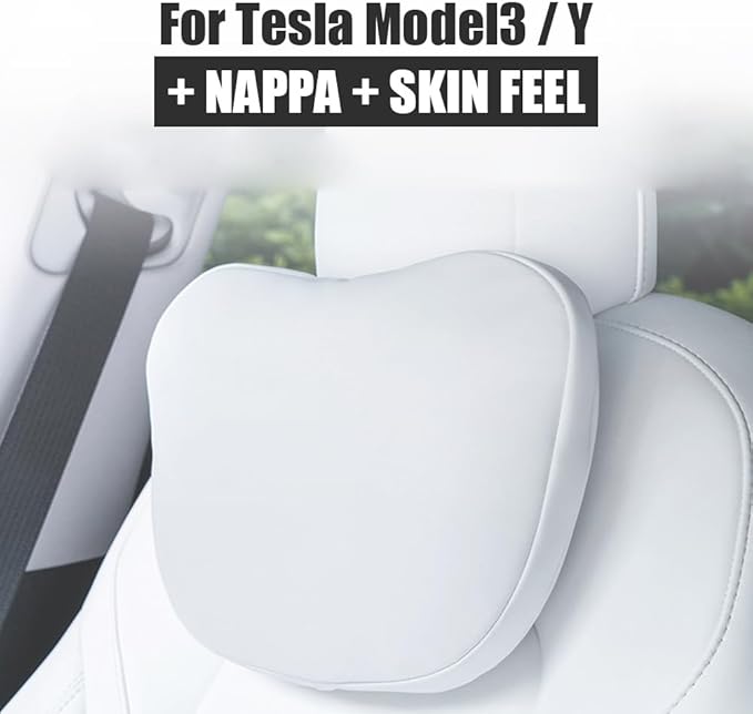 Seat Headrest Neck Pillow for Tesla Model S/X/3/Y Juniper 19-25 Car Neck Support Pillow Seat Headreck Cushion Nappa Leather Neck Support Car Accessories(1pcs White)