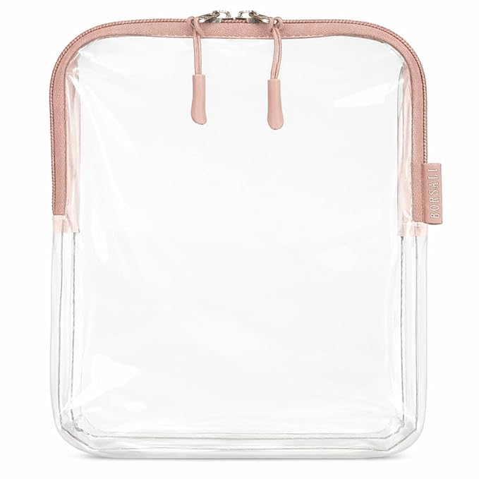 BORSALI TSA Approved Toiletry Bag - Clear Quart Size for 3-1-1 Carry On Travel - Makeup Organizer Cosmetic Pouch with Zipper - Travel Accessories - Taupe