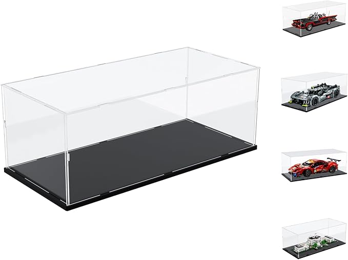 Choowin Acrylic Display Case for Lego Batmobile 76328 for Lego Peugeot 42156 42125 21054 for Lego Car Display Thickened Clear Acrylic Display Cases for Collectibles Assemble Dustproof(Black Base)
