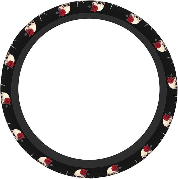 Hippie Skeleton Steering Wheel Cover Women, Comfortable Elastic Steering Car Wheel Cover Fit 15 inches Universal Accessories Suvs Trucks Decor