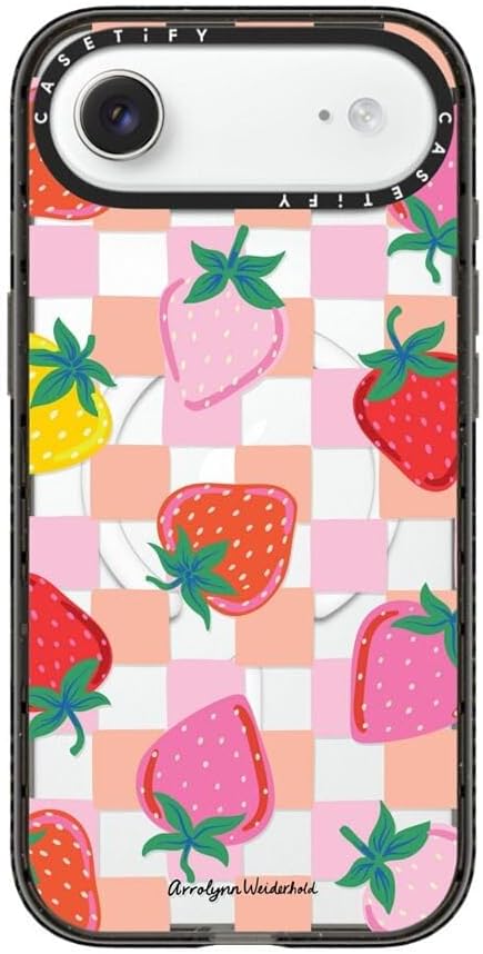 CASETiFY Impact iPhone Air Case [Slim/Compatible with Magsafe / 8.2 ft. 4X Military Grade Drop Protection] - Fun Strawberries - Clear Black