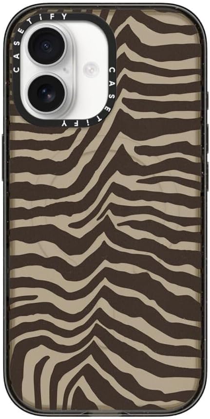 CASETiFY Impact iPhone 17 Case [Slim/Compatible with Magsafe / 8.2 ft. 4X Military Grade Drop Protection] - Zebra-Brown - Clear Black