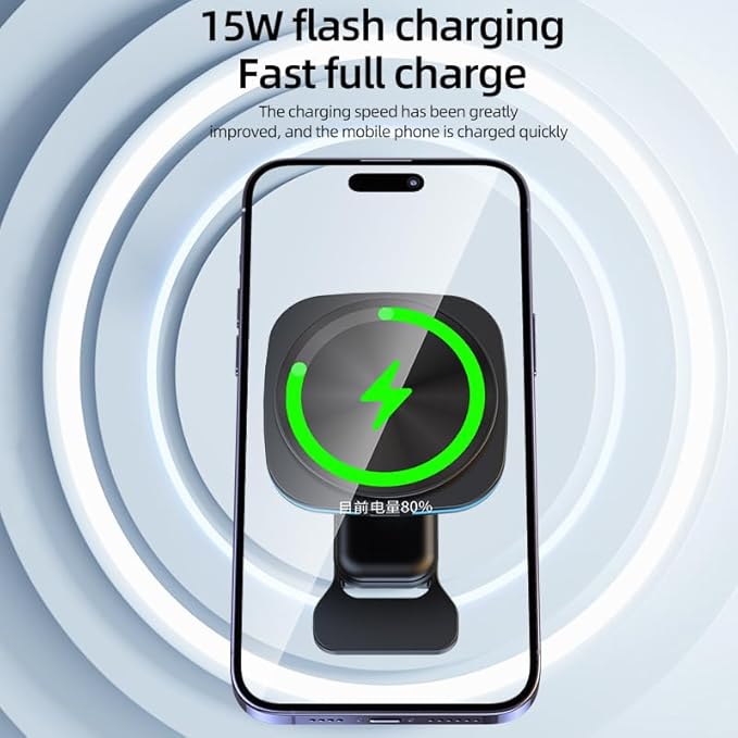 Car Phone Mount – 15W Magnetic Wireless Charger for 12-15 Series, Reliable and Efficient Wireless Charging Phone Holder(Black with Blue Light)