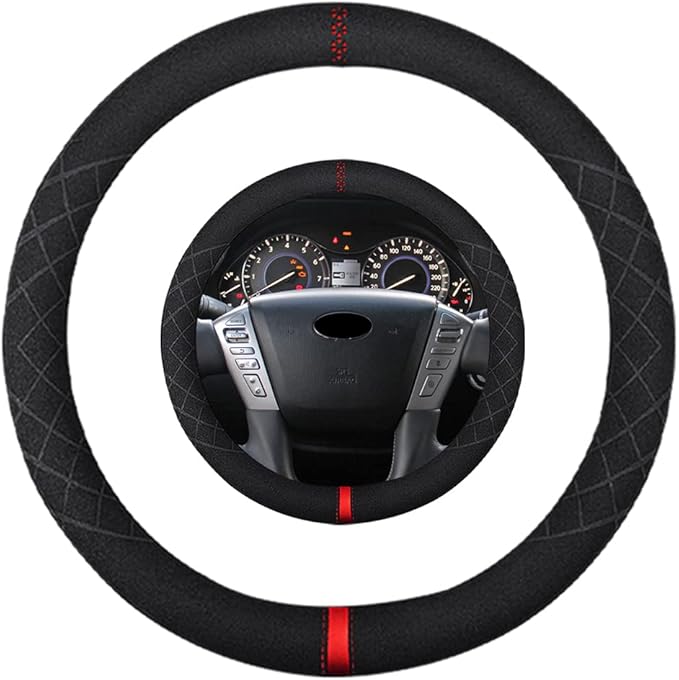 Suede Steering Wheel Cover,Compatible with Infiniti QX80 QX56 Suede Leather Sport Non-Slip Wheel Cover Car Interior Accessories 15.5 16 inch for Man and Women