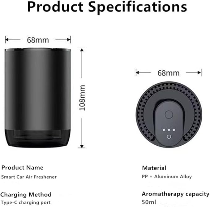 Smart Car Air Freshener 50ML Perfume Ultrasonic Mist Aromatherapy Diffuser Portable Humidifier for Car and Home Use Automatic Start and Stop 3 Modes 4 Freshness Principles (Lover)
