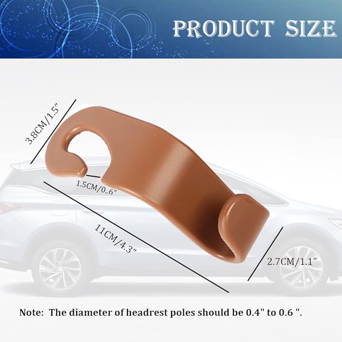 Car Headrest Hook for Purses and Bags 4 Packs, Universal Car Vehicle Headrest Hook,Vehicle Storage Organizer(Brown,4Pack)