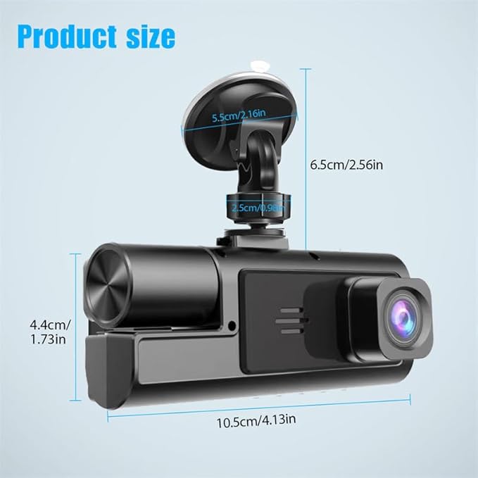 1080P 3Channel Dash Camera for Car Front and Rear Inside Dashcam Car Video Recorder,170°Wide Angle Vehicle Cam,WDR,G-Sensor,2’’ IPS Screen,Loop Recording,Night Vision (3Channel Dash Cam Without Card)
