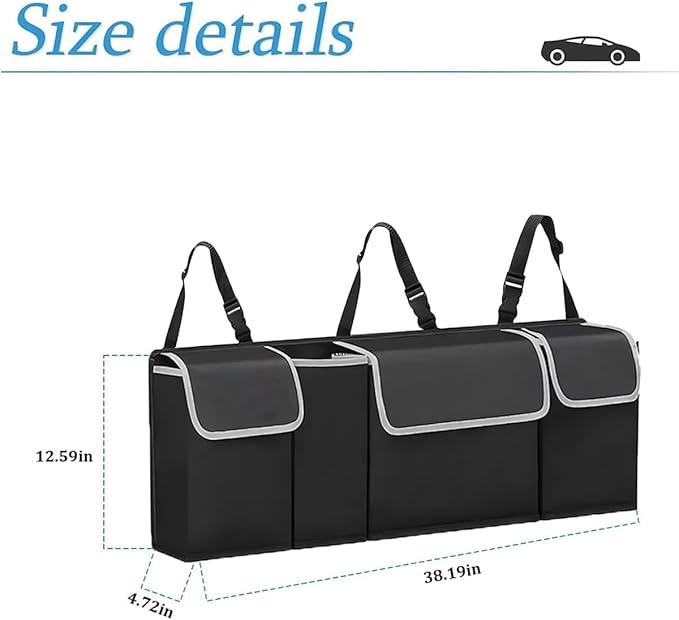 Car Trunk Organizer with Lid for 2023-2026 Honda HRV, Large Waterproof Vehicle Backseat Hanging Storage Bag with Pockets & Adjustable Straps