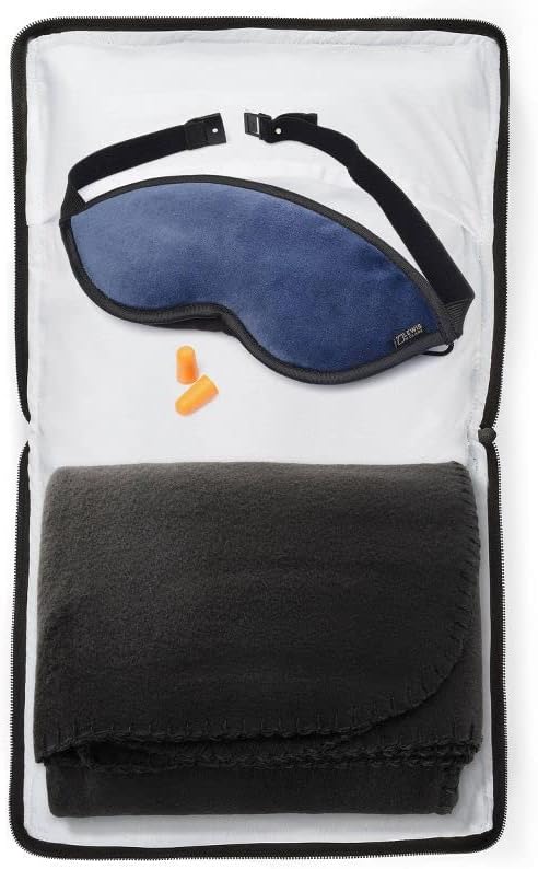 Lewis N. Clark Ultimate Comfort Set + Portable Travel Kit for Airplane, Includes Inflatable Pillow + Zippered Carrying Case, Cozy Fleece Blanket, Eye Mask for Sleeping & Foam Ear Plugs, Navy