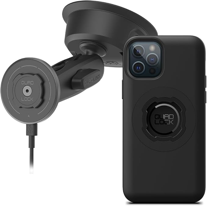 Quad Lock Heavy Duty Suction Car Phone Mount with MAG Phone Case and MAG Wireless Charging Head for iPhone 12/12 Pro