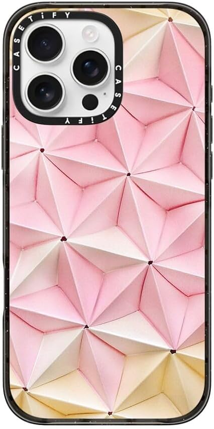 CASETiFY Impact iPhone 16 Pro Max Case [Slim/Compatible with Magsafe / 8.2 ft. 4X Military Grade Drop Protection] - Origami in Pastel Pink by Coco Sato - Clear Black
