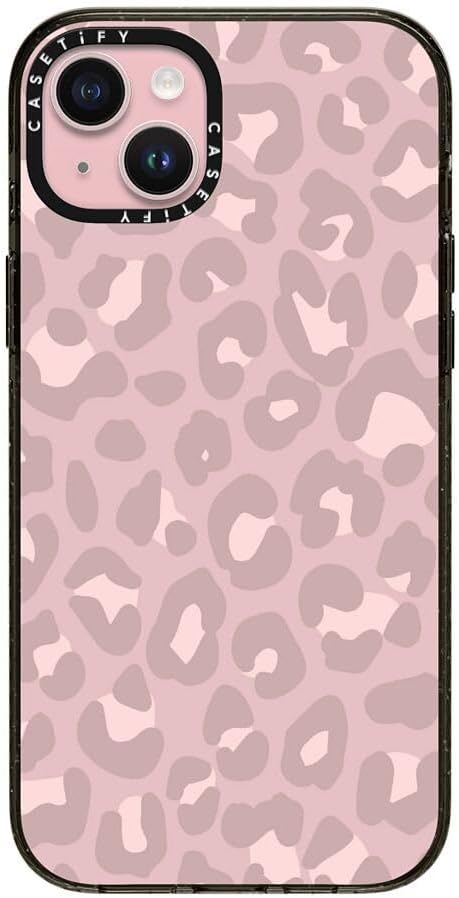 CASETiFY Impact Case for iPhone 15 Plus [8.2ft 4X Military Grade Drop Protection/Compatible with Magsafe] - Dusty Pink Leopard - Pale Petal - Clear Black