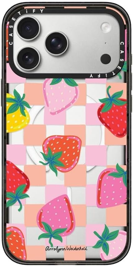 CASETiFY Impact iPhone 17 Pro Max Case [Slim/Compatible with Magsafe / 8.2 ft. 4X Military Grade Drop Protection] - Fun Strawberries - Clear Black