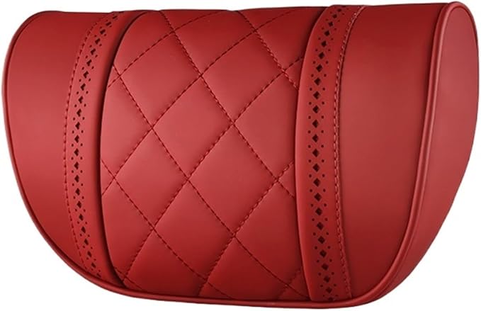 Car seat headrest Leather Car Fit for Seat Rest Cushion Headrest Car Neck Pillow Fit for BMW (Color : Red)