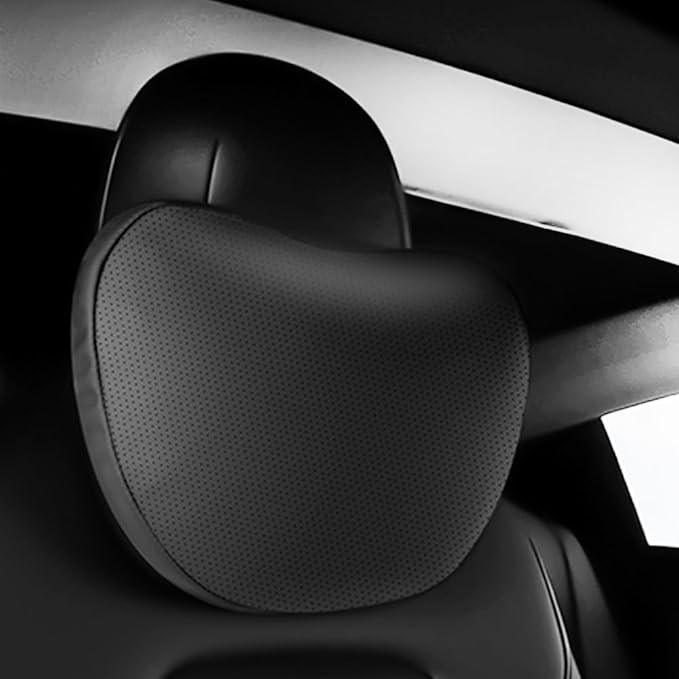 Seat Headrest Neck Pillow for Tesla Model 3 ModelY/S/X Uniquely Designed Neck Pillow Seat Headreck Cushion Nappa Leather Neck Support Car Accessories (H-Black-2pcs)
