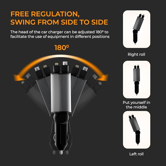 Retractable Fast Car Charger 100W for CarPlay, 4-in-1 Car Charger Adapter with 31.5" Built-in Cables & Dual USB Ports, Compatible with iPhone 11, 12,13,14,15,16,17 & Samsung Devices, Tablets and More