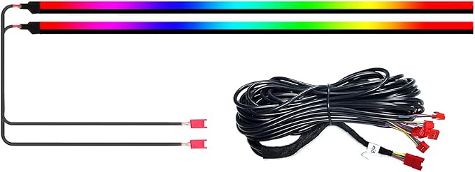 HMYC Dream color Acrylic Interior Car Lights, 2 Pieces 110cm/43.3inch 128 Colorful Car LED Strip Light RGB Fiber Optic Rainbow Ambient Lighting bar, Universal Decoration Dynamic Atmosphere Neon Lights