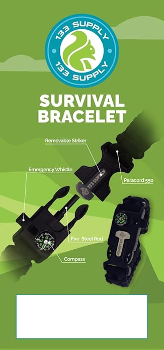 Paracord Bracelet Compass Hiking Survival Kit Emergency Whistle Fire Starter Camping Gear Hiking Essentials Fishing Hunting Accessories EDC Backpacking Gear Tactical Survival Gear Equipment