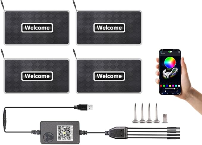 Car LED Lights for Floor Mats, Interior Car LED Strip Lights with App Control, Luminous Ambient Neon Lighting Kits, Universal Automotive Floor Mats (Rhombic - USB, 4)