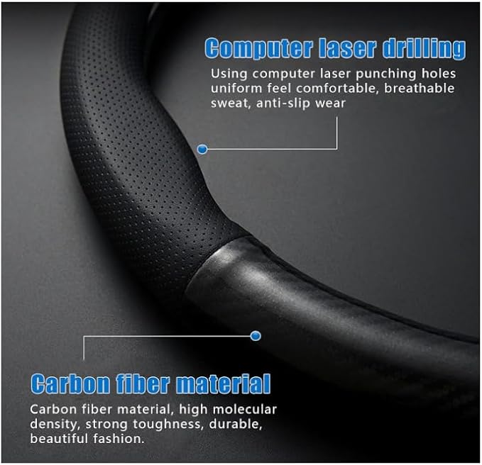 1 Pack Car Breathable Steering Wheel Cover, Wear -Resistant Steering Wheel Sleeve, Carbon Fiber Non-Slip Steering Wheel Protector, Four Seasons Universal Steering Wheel Set (Black #Circular)