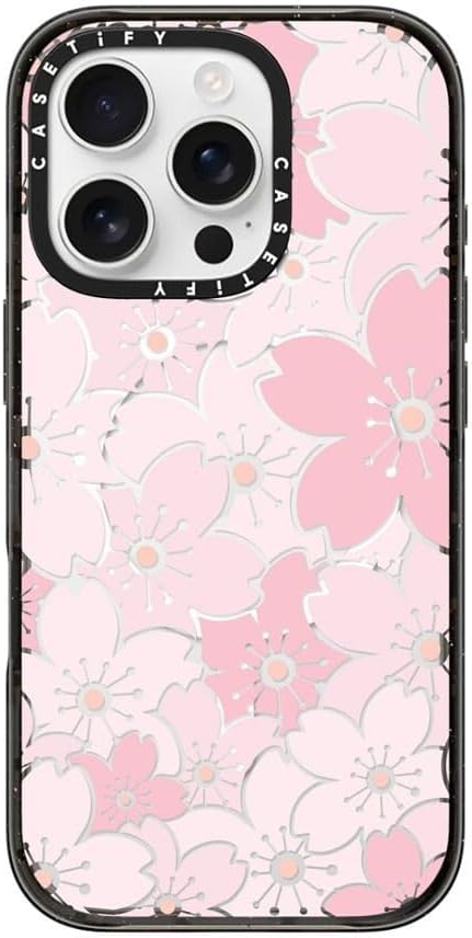CASETiFY Impact Case for iPhone 16 Pro [8.2ft 4X Military Grade Drop Protection/Compatible with Magsafe] - Pink Sakura Bloom - Clear Black