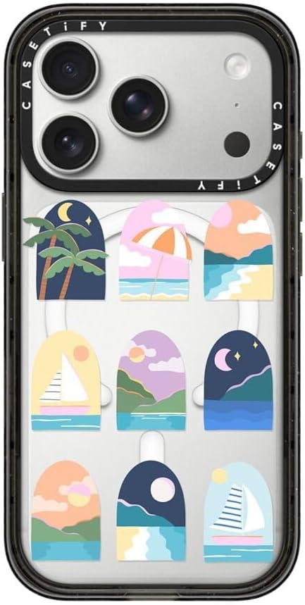 CASETiFY Impact iPhone 17 Pro Case [Slim/Compatible with Magsafe / 8.2 ft. 4X Military Grade Drop Protection] - Beachy Vacay - Clear Black