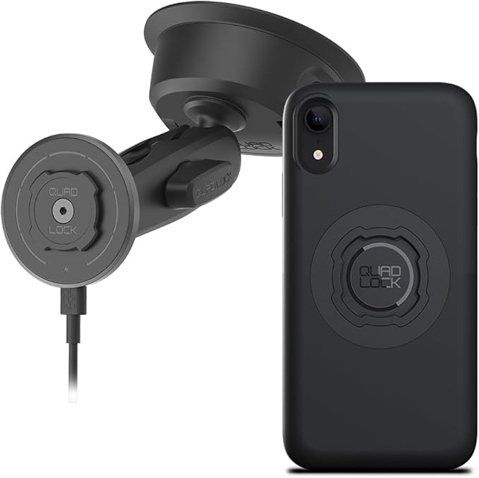 Quad Lock Heavy Duty Suction Car Phone Mount with MAG Phone Case and MAG Wireless Charging Head for iPhone XR