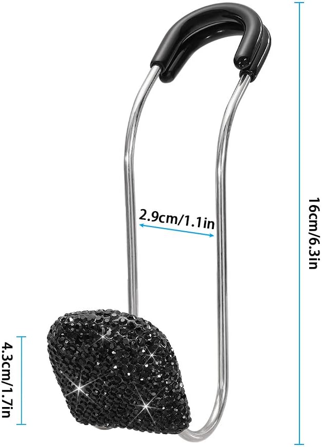SAVORI Car Headrest Hooks Bling Car Accessories Rhinestones Universal Auto Back Seat Headrest Metal Hanger Organizer Vehicle Holder for Bag Purse Clothes Grocery 2PCS (Black)