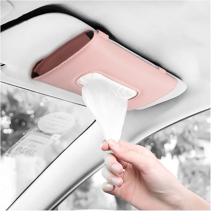 Car Tissue Holder, Sun Visor Napkin Holder, Backseat Napkin Case, Premium Tissues Box, Vehicle Interior Accessories Universal for Car SUV Pickup Truck (Pink)